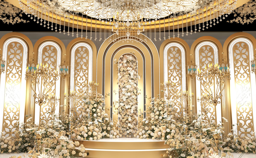 德州香槟色调婚礼堂效果展示
